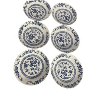 Vtg Blue Angel by Present 6 Soup Cereal Bowls 7.5" Blue Floral Onion Pattern